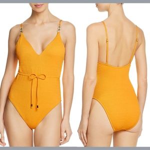 NEW $148‎ Trina Turk Cabana Solids V-Plunge One Piece Swimsuit Mango [SZ 8 ]